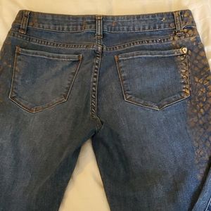 Andrew Charles Copper Animal Print Blue Jeans 28 EUC